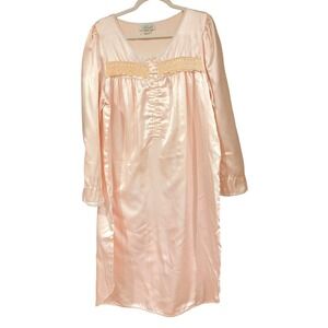 Nicole Vintage Peach Satin Lace Trim Nightgown Long Sleeve Maxi Dress L